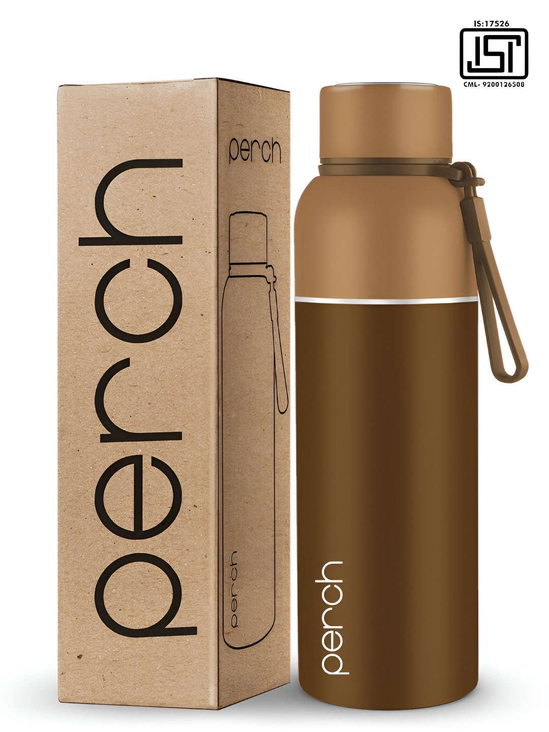 PERCH Zenith Brown & Coffee Brown Stainless Steel Water Bottle 1L