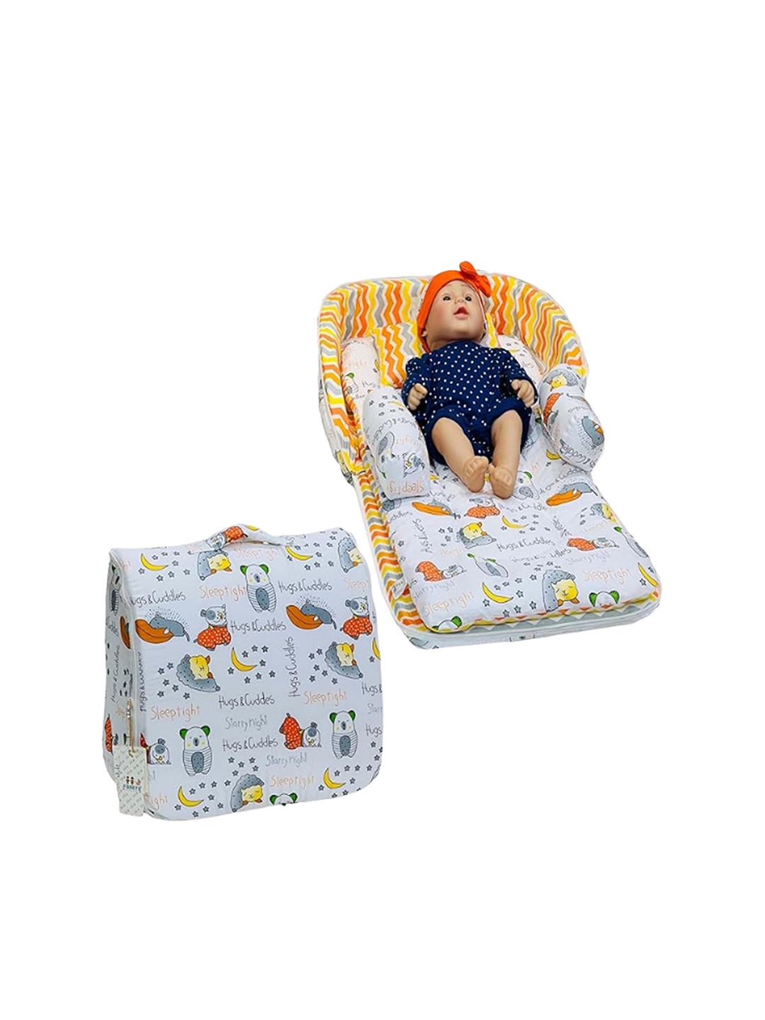 Fareto Infants Orange-coloured & White Printed Cotton Bed Sets