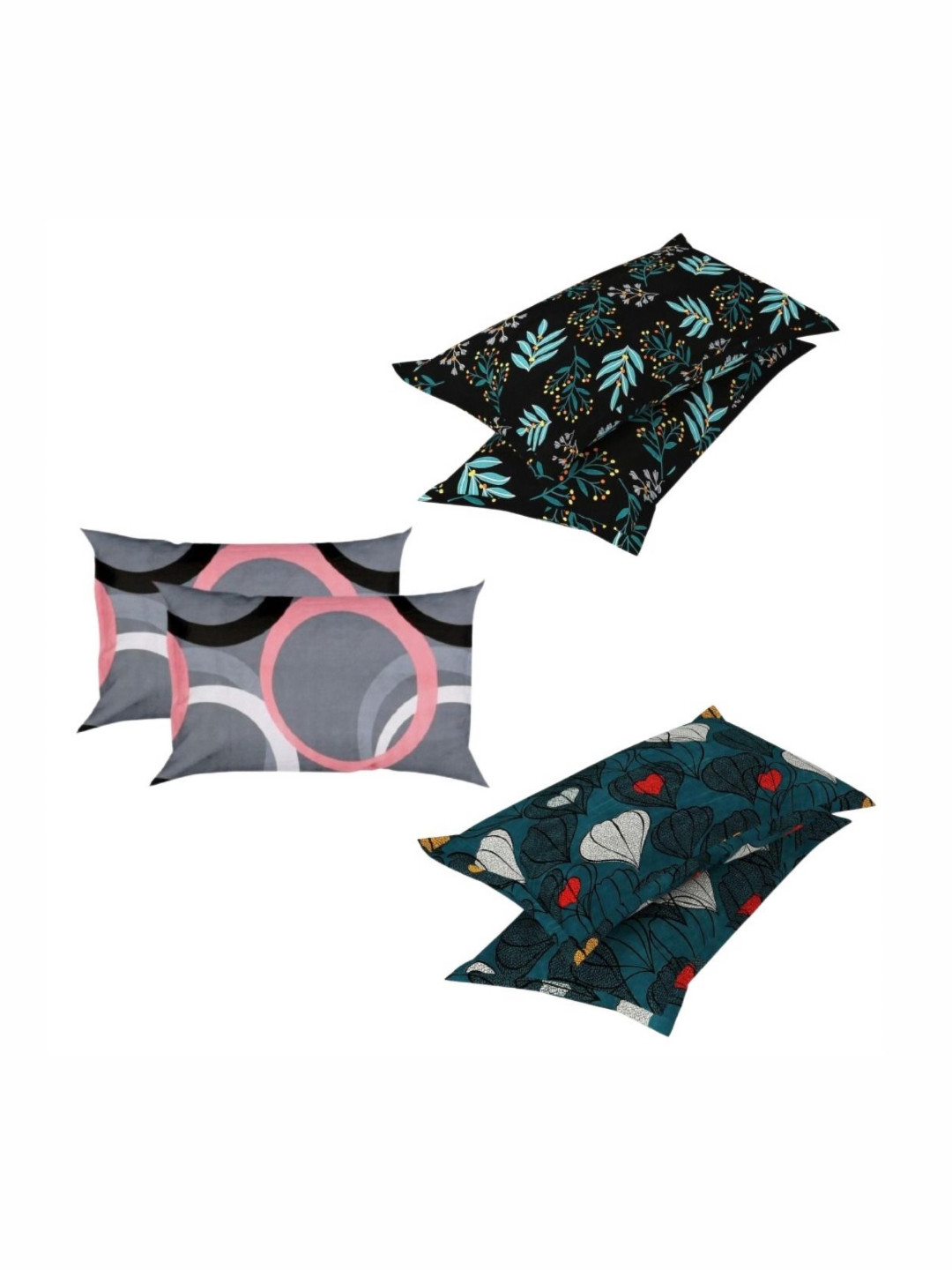 PRTREND Grey & Navy Blue 6 Pieces Abstract Printed Cotton Linen Rectangle Pillow Covers