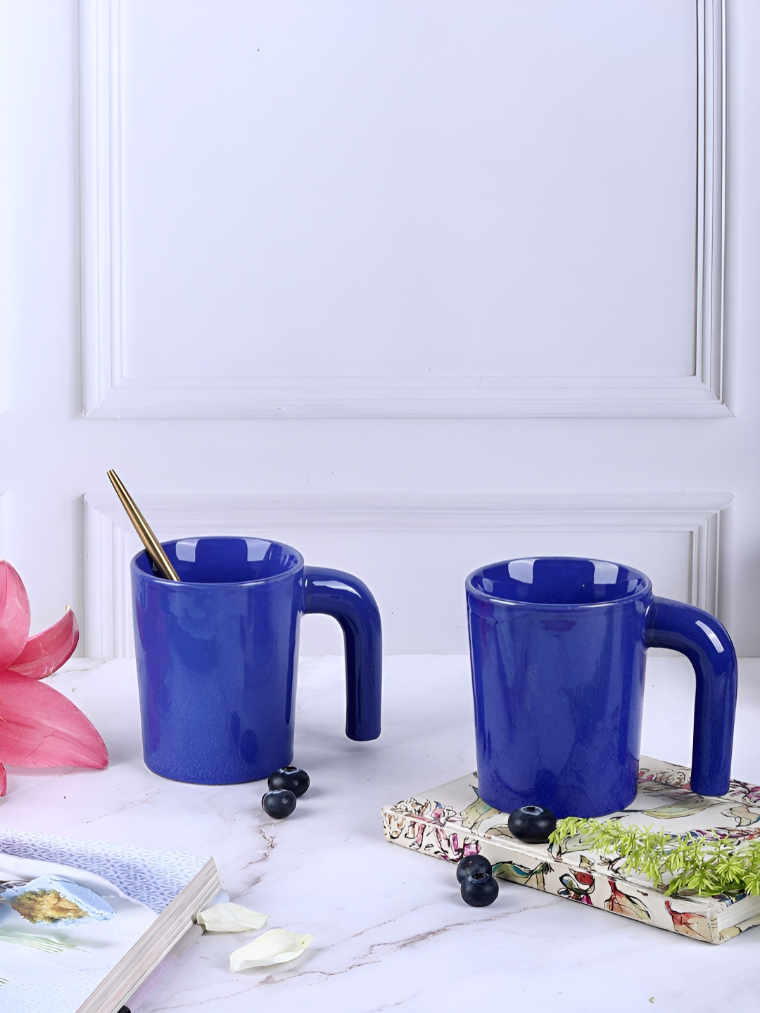 Olive Home Accents Queens Crown Vintage Blue Stoneware Microwave Safe 2 Piece Mug-350ml