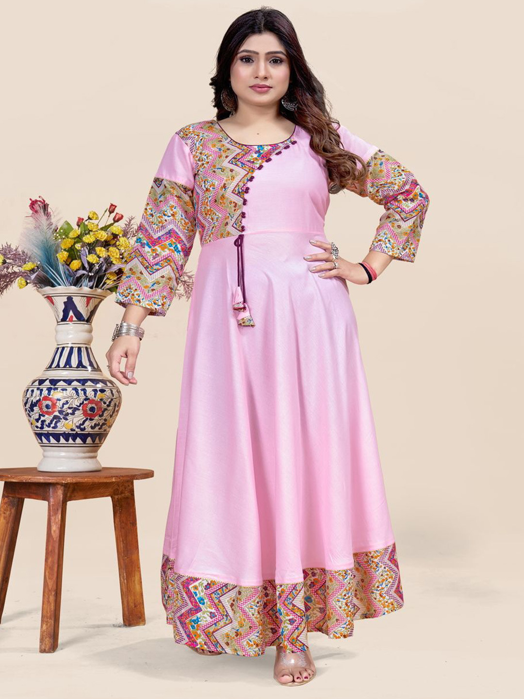 MEESORRA Printed Fit And Flare Ethnic Dresses