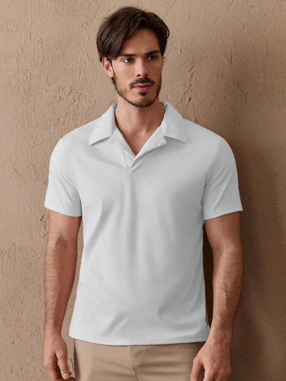 FARROWX Men Self Design Polo Collar T-shirt