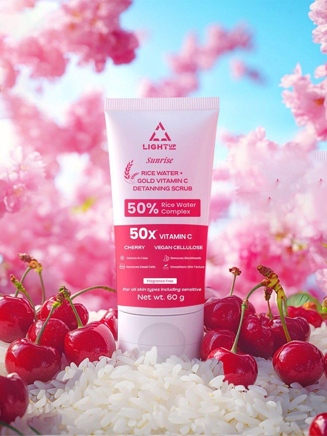 LIGHT UP Sunrise 50% Rice Water De-Tan Face Scrub With Vitamin C - 60 g