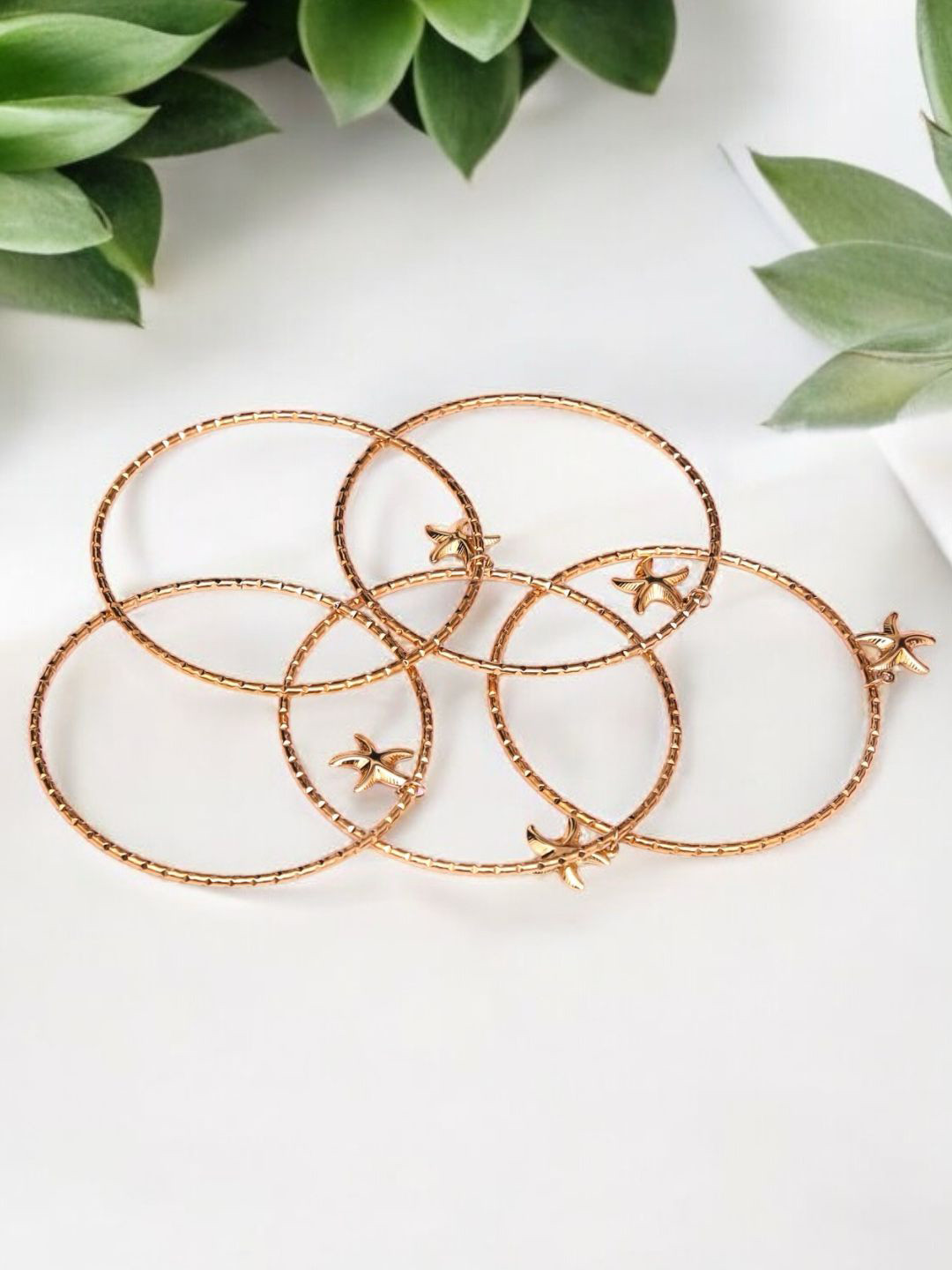 ADC SHEMONA Set Of 5 Women Gold-Toned Stainless Steel Solid Finish Bangles