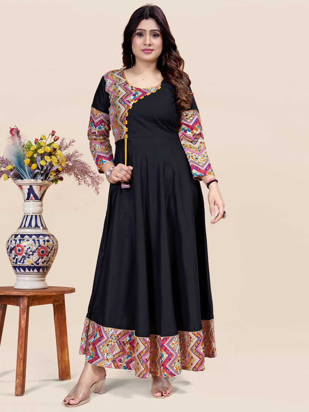 MEESORRA Printed Plus Size Fit & Flare Ethnic Dress