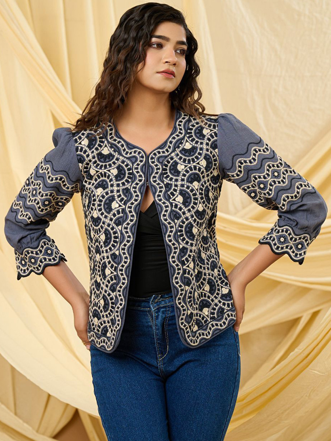 Zolo Label Women Lightweight Tailored Jacket with Embroidered