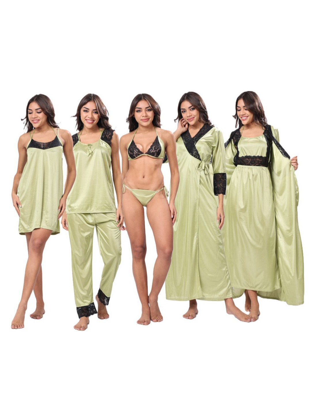 NIGHT KEYS Pack of 7 Satin Maxi Nightdress