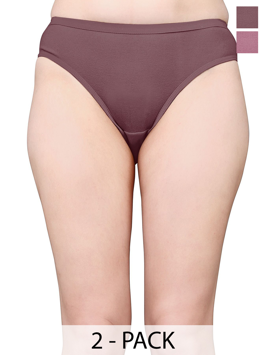 Exotica Lingerie Pack Of 2 Cotton Mid-Rise Bikini Briefs EX ELLY-PACK OF 2-BROWN LMAROON-M