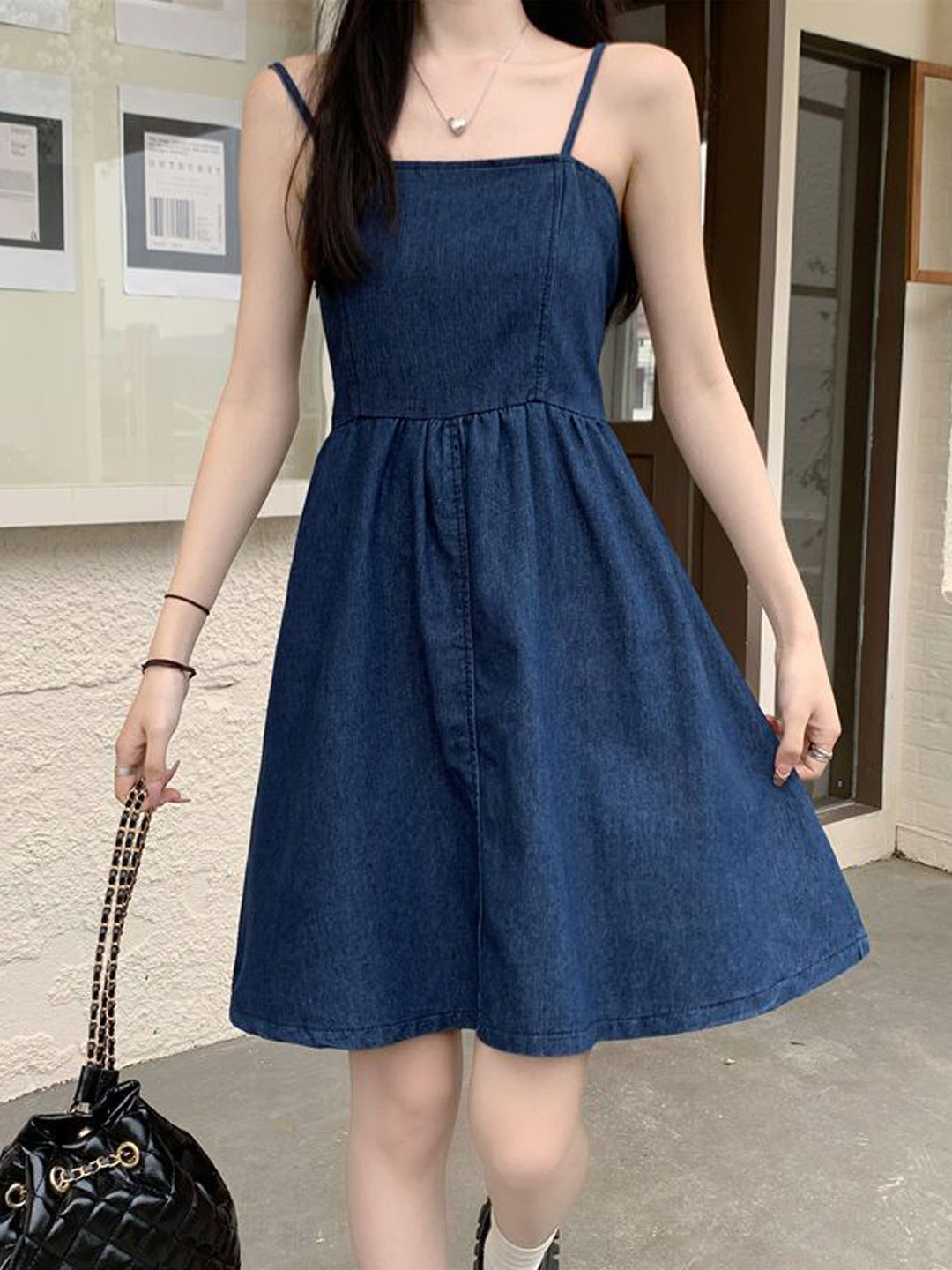 StyleCast x Revolte Denim Fit & Flare Midi Dress