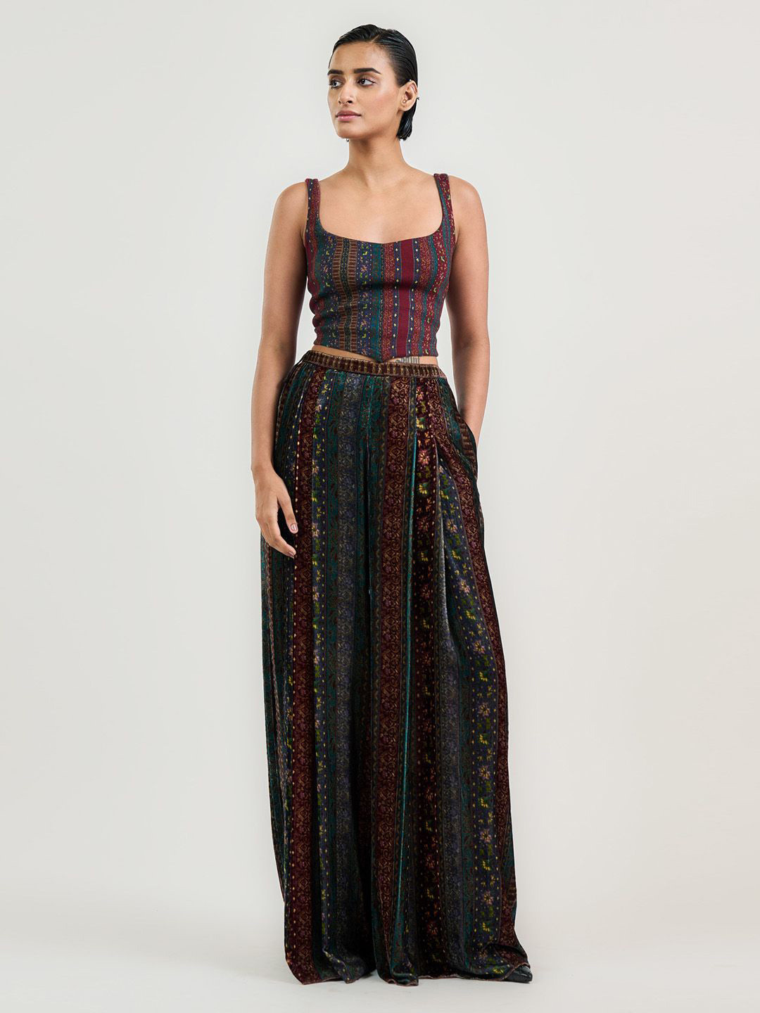 OTT Tarun Tahiliani Printed Crop Asymmetric Hem Top
