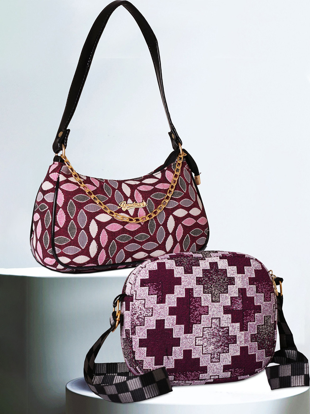 BANDICOOT Set OF 2 Structured Sling Bag with Cut Work