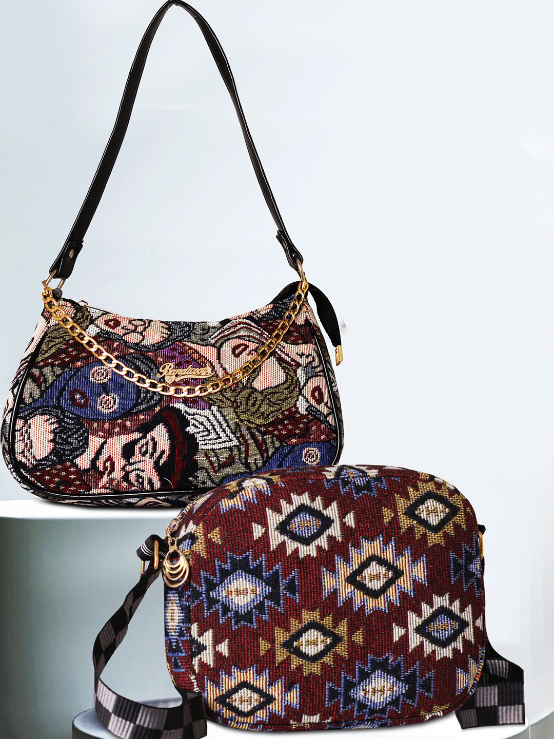 BANDICOOT Set OF 2 Structured Sling Bag with Cut Work