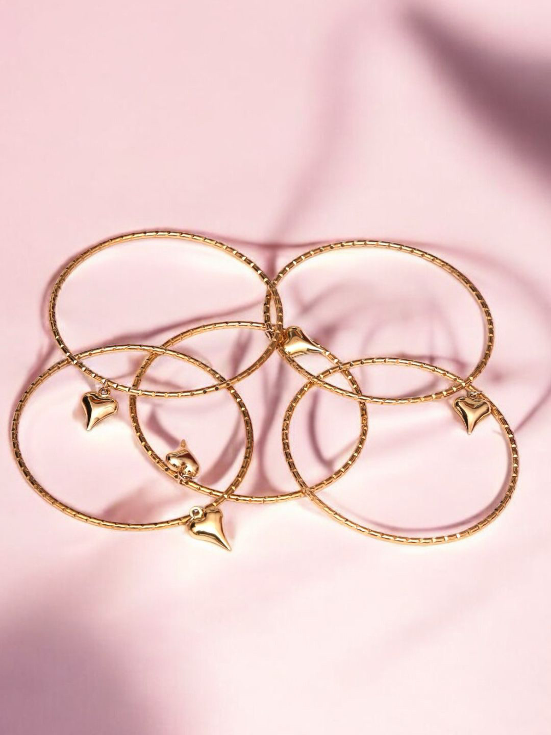 ADC SHEMONA Women Set Of 5 Gold-Toned Stainless Steel Solid Finish Bangles