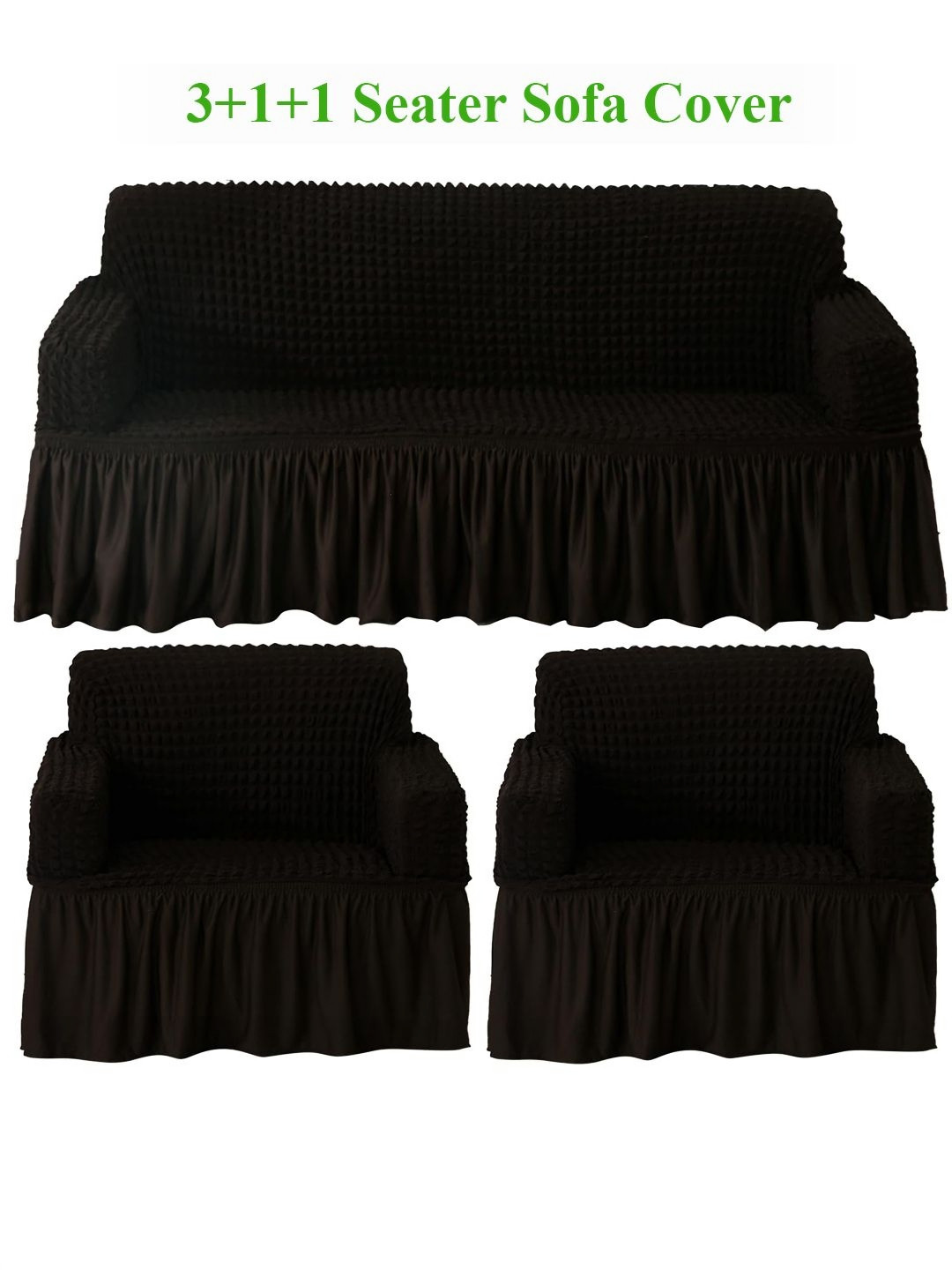 HOKIPO Dark Chocolate Solid 5 Seater Fully Covered Stretchable Sofa Cover