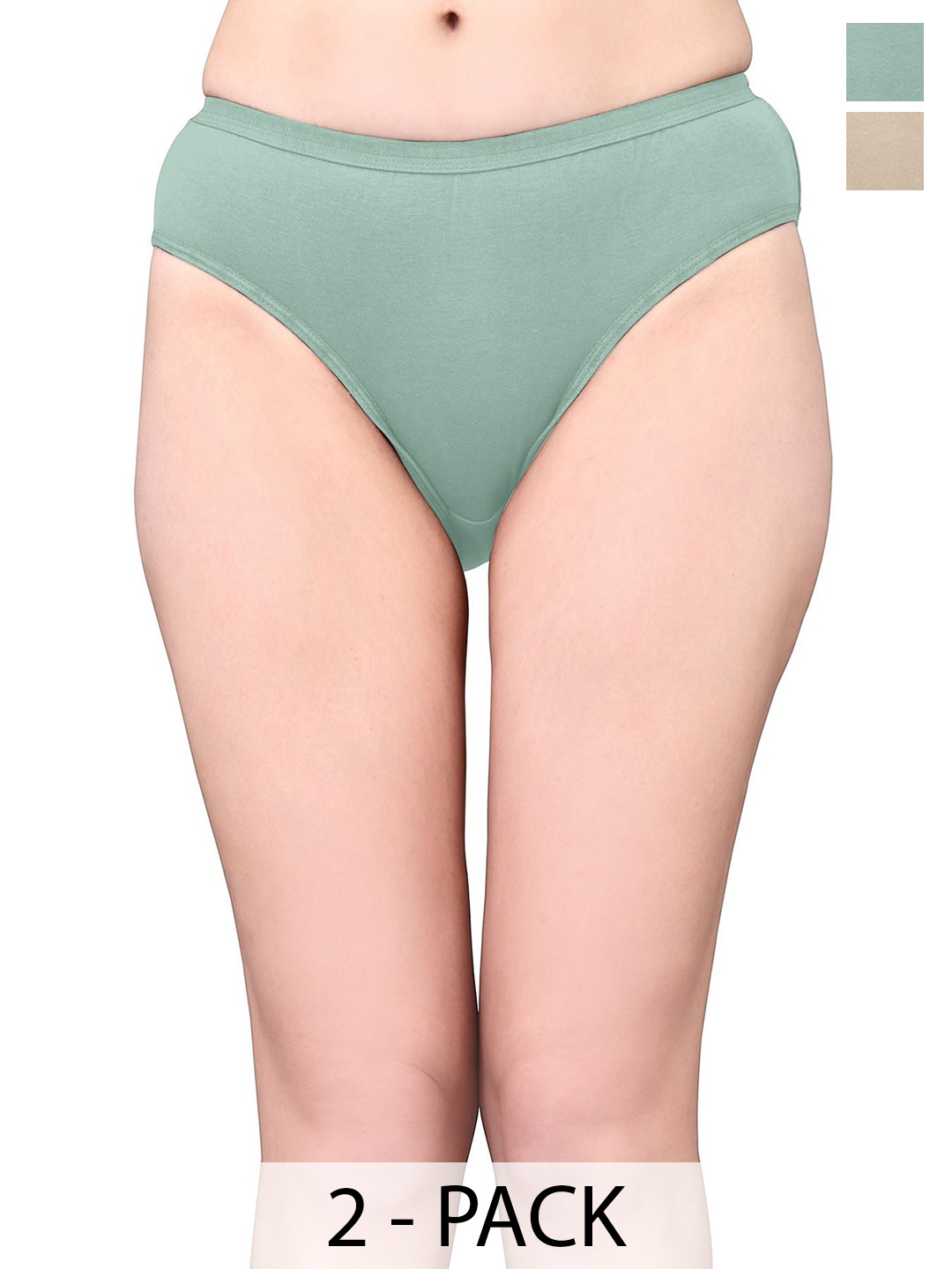 Exotica Lingerie Pack Of 2 Cotton Mid-Rise Bikini Briefs EX RIYA-PACK OF 2-GREEN SKIN-M