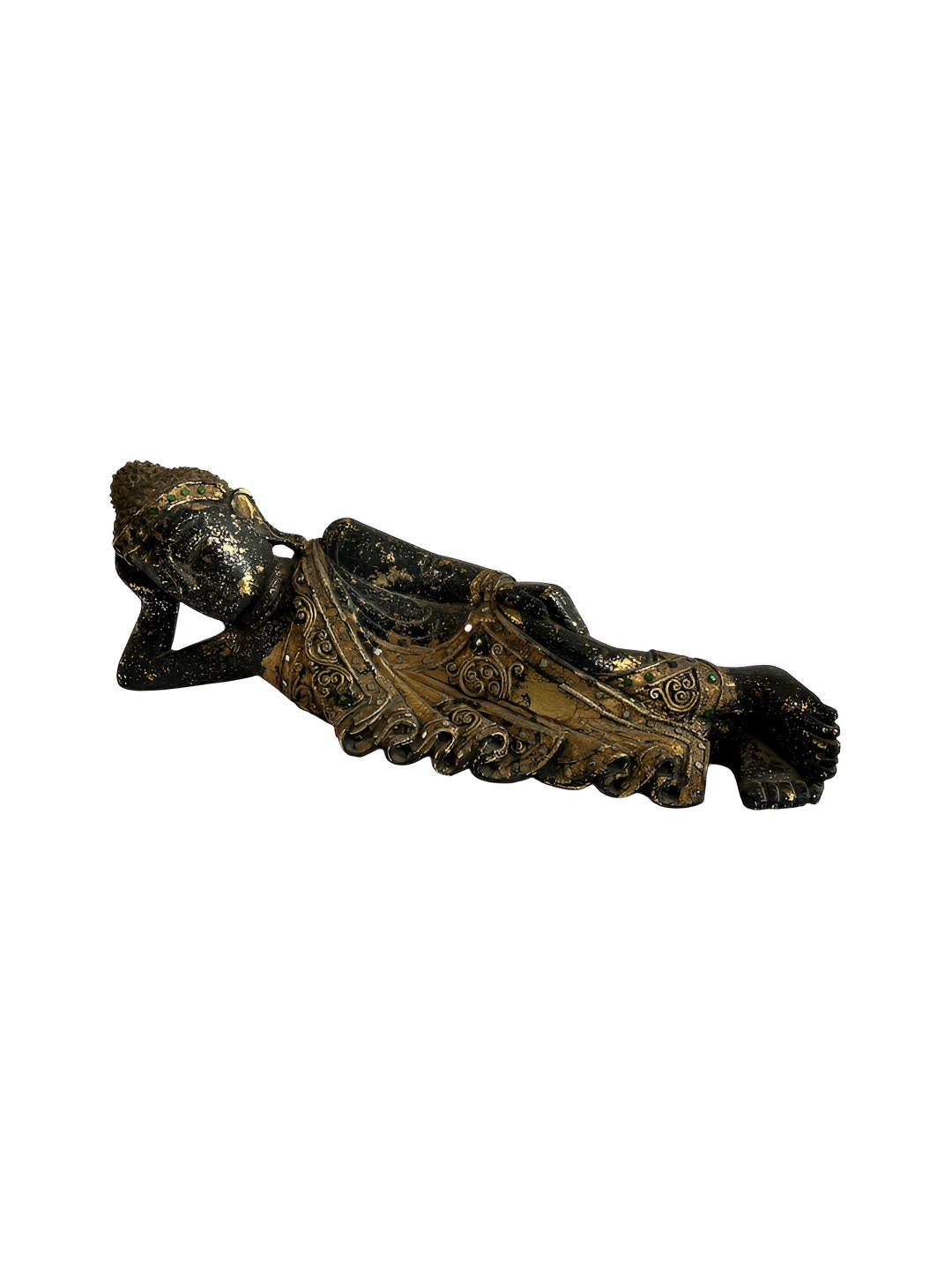 Taurrus Antique Black Resting Buddha Religious Idol Showpiece
