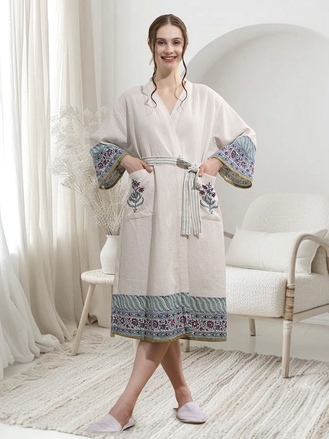 LacyLook Block Printed Cotton Bath Robe