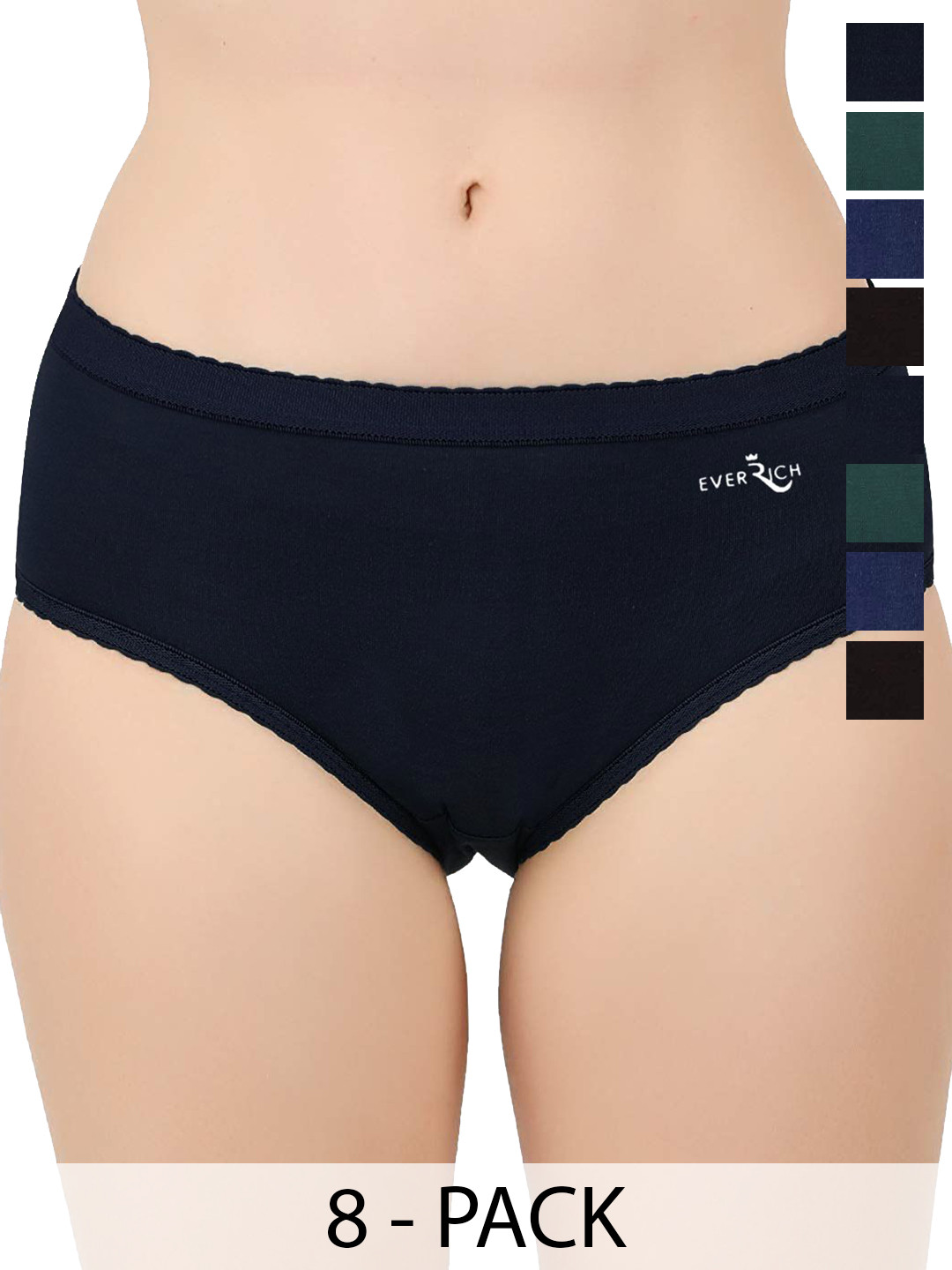 EverRich Pack Of 8 Cotton Mid-Rise Hipster Briefs MY-ER-PLAIN-OE-8PC