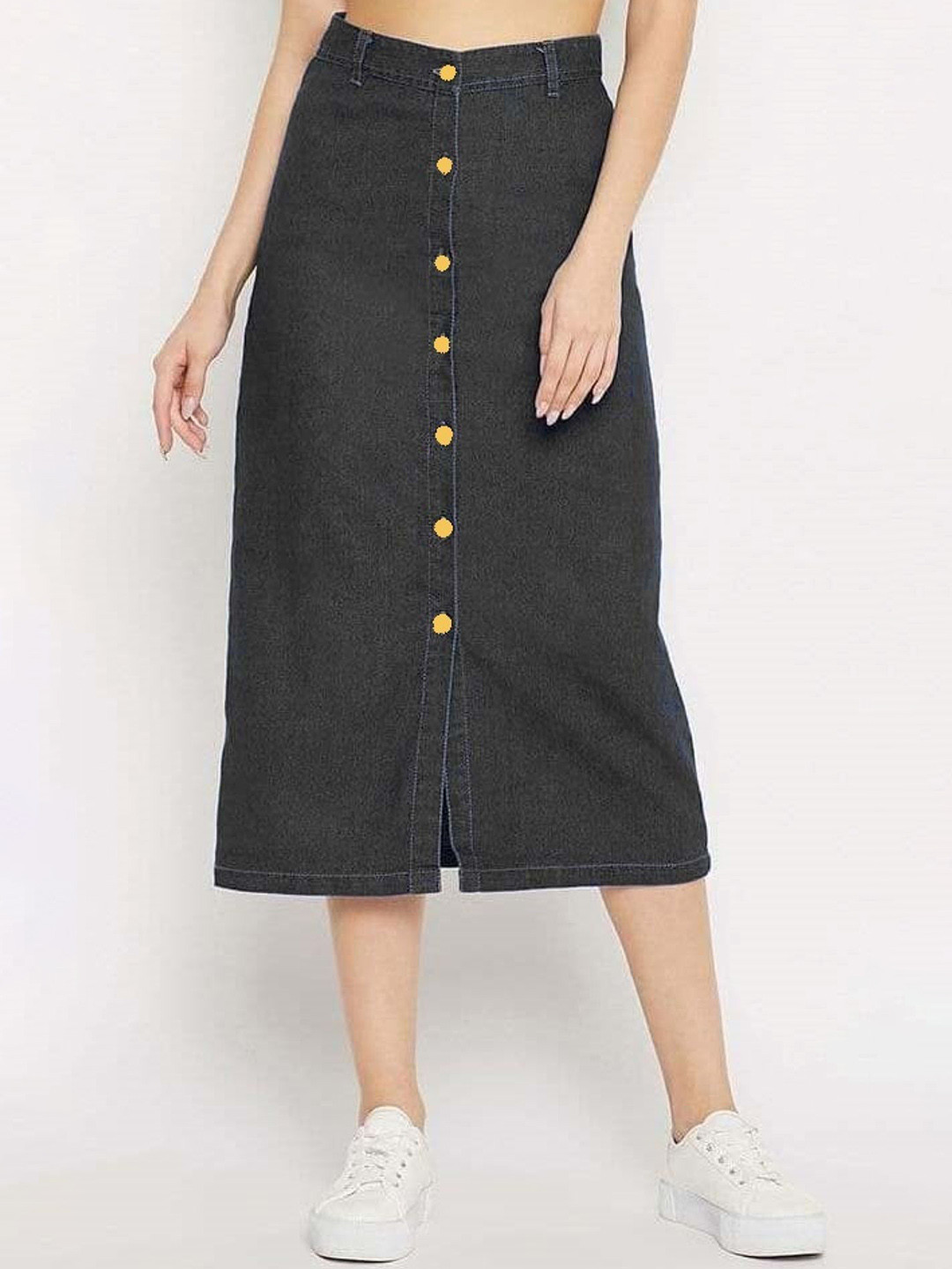 Tripursundari Fashion Denim High-Waist Straight Midi Skirt