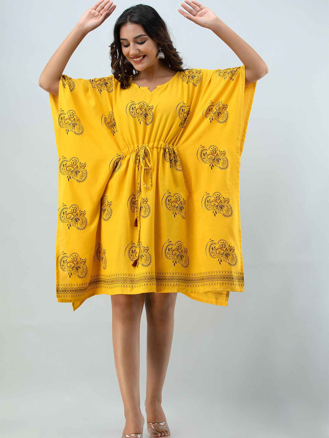 MissKurti Floral Print Kimono Sleeve Kaftan Dress