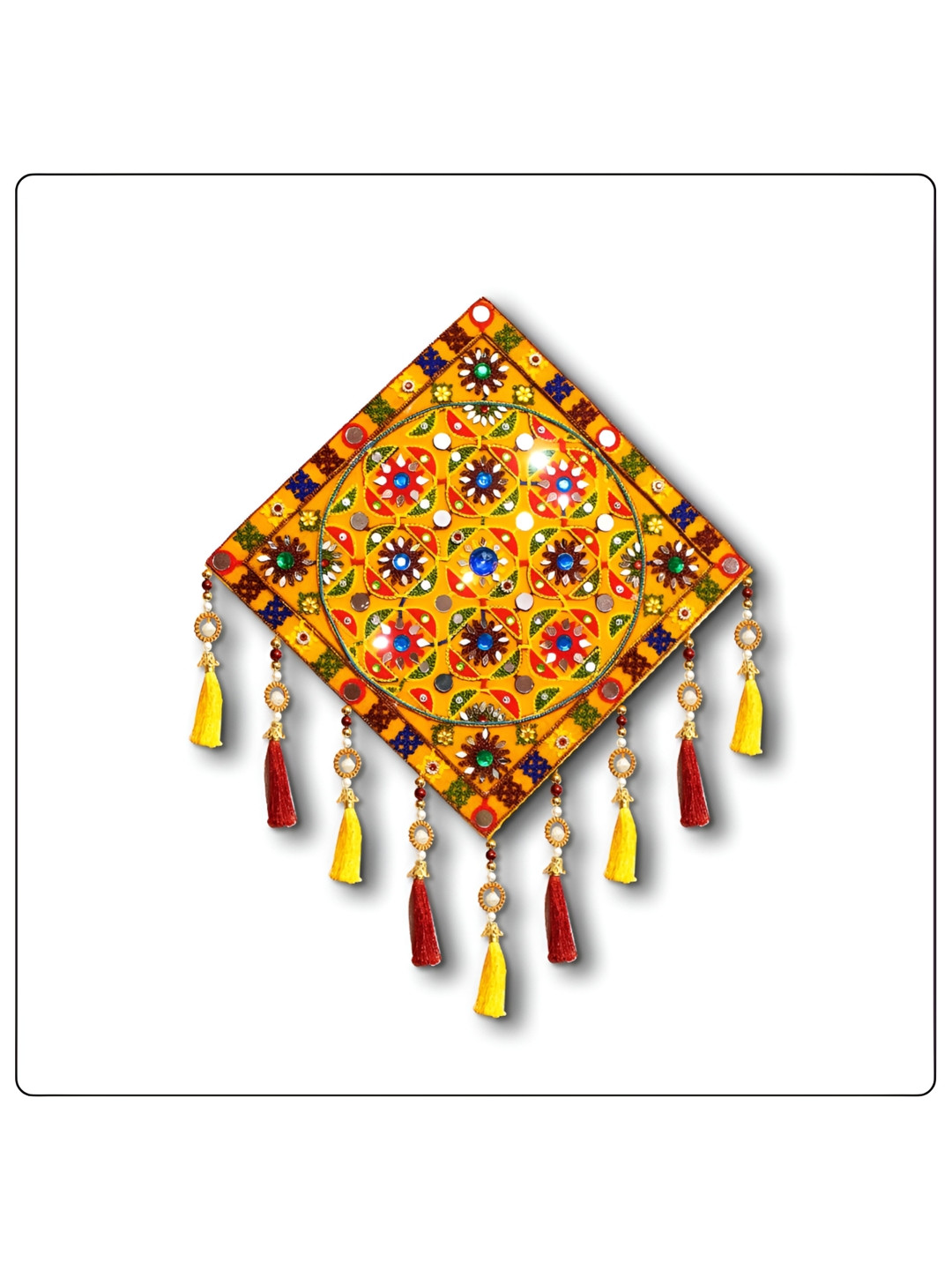 AURESSA Gujrati Box Style Wood Tasselled Matte Hanging Hall Wall Hangings-11In