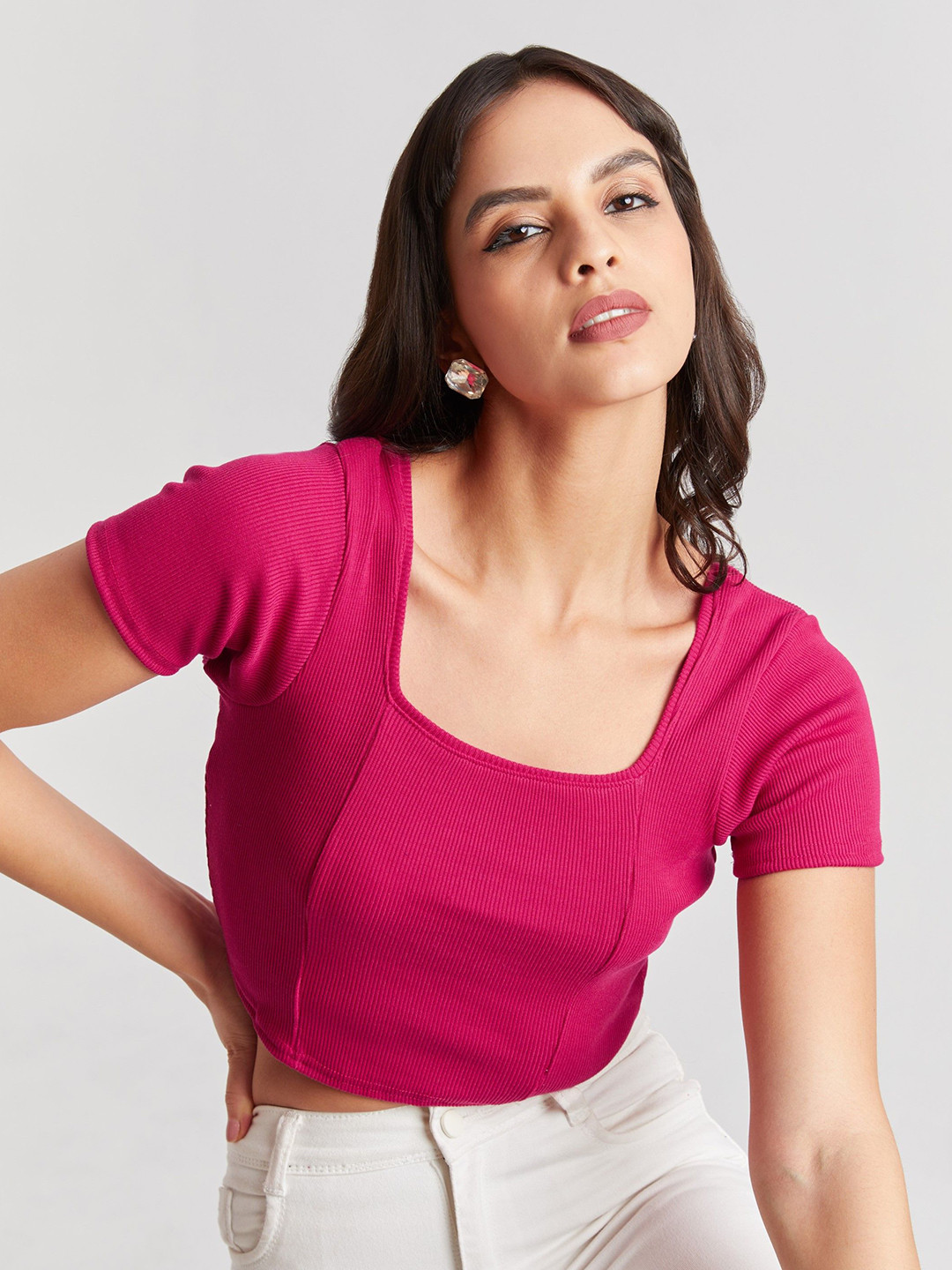 The Cloth Crow Women Square Neck Cotton Crop Top