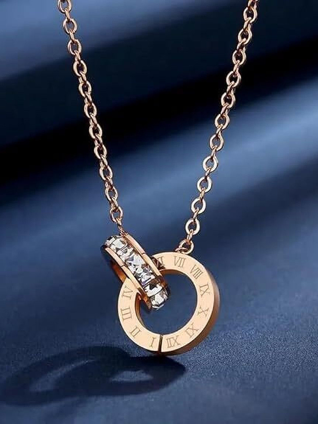 Roadster Engraved Stainless Steel Rose Gold Plated Artificial Stones Studded Chain