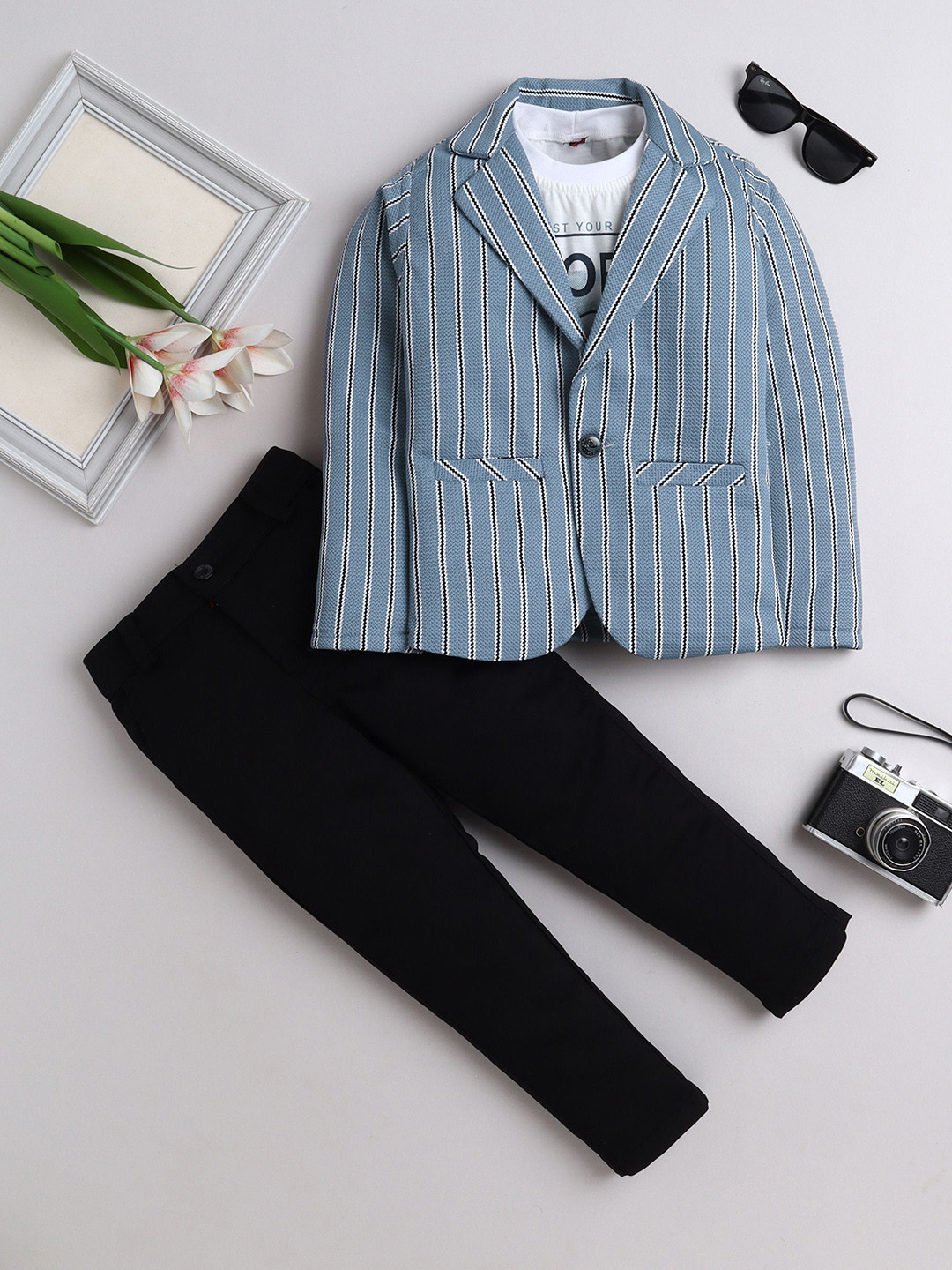 BAESD Boys Striped Blazer Trousers & T-Shirt 3-Piece Party Suits