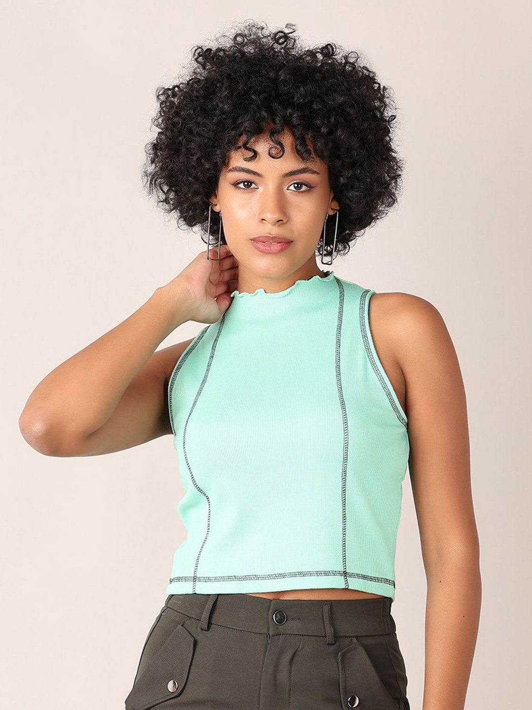 LIMEROAD Women High Neck Pockets T-shirt