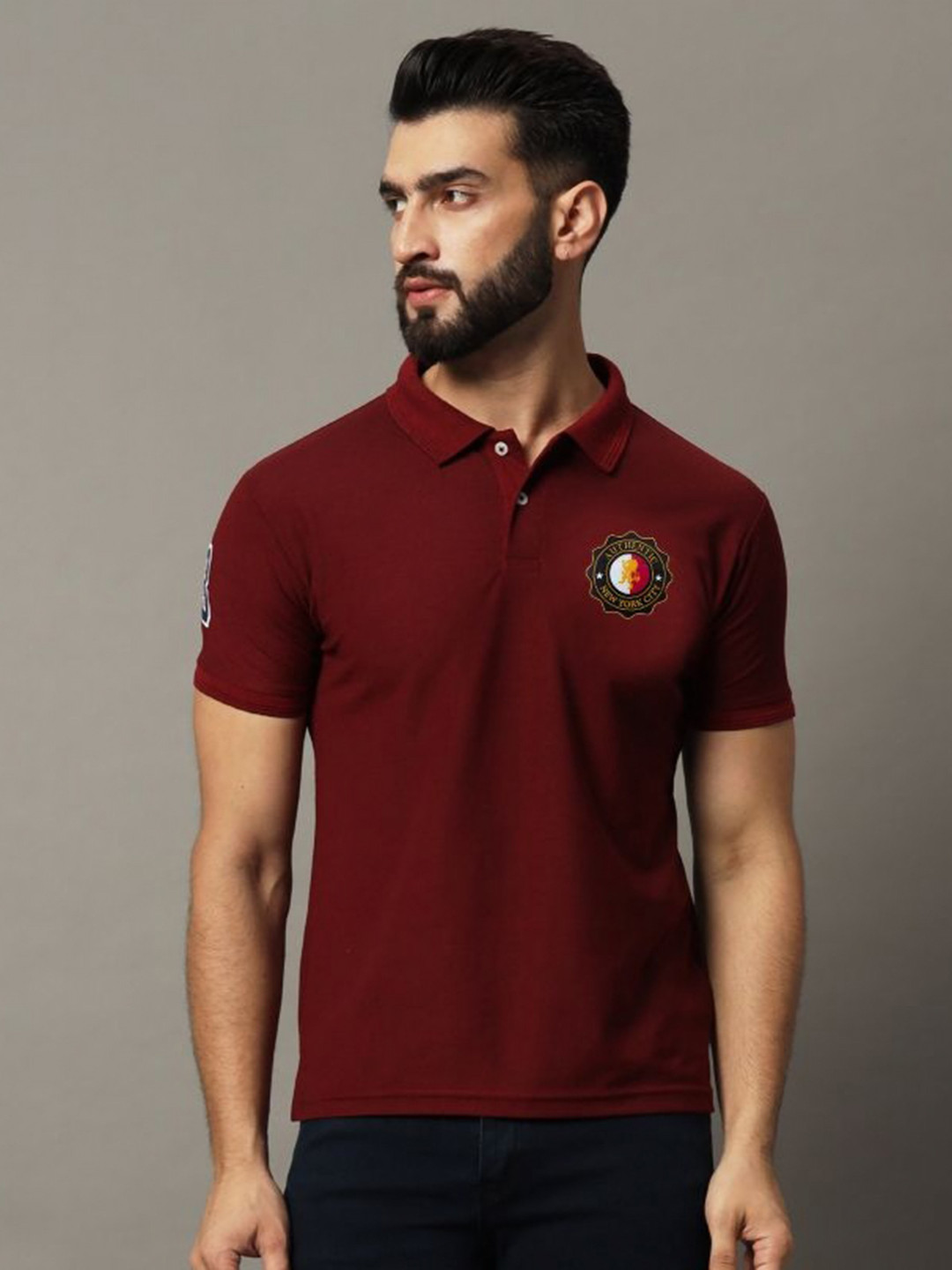HUSHBUCKS Men Polo Collar Raw Edge T-shirt