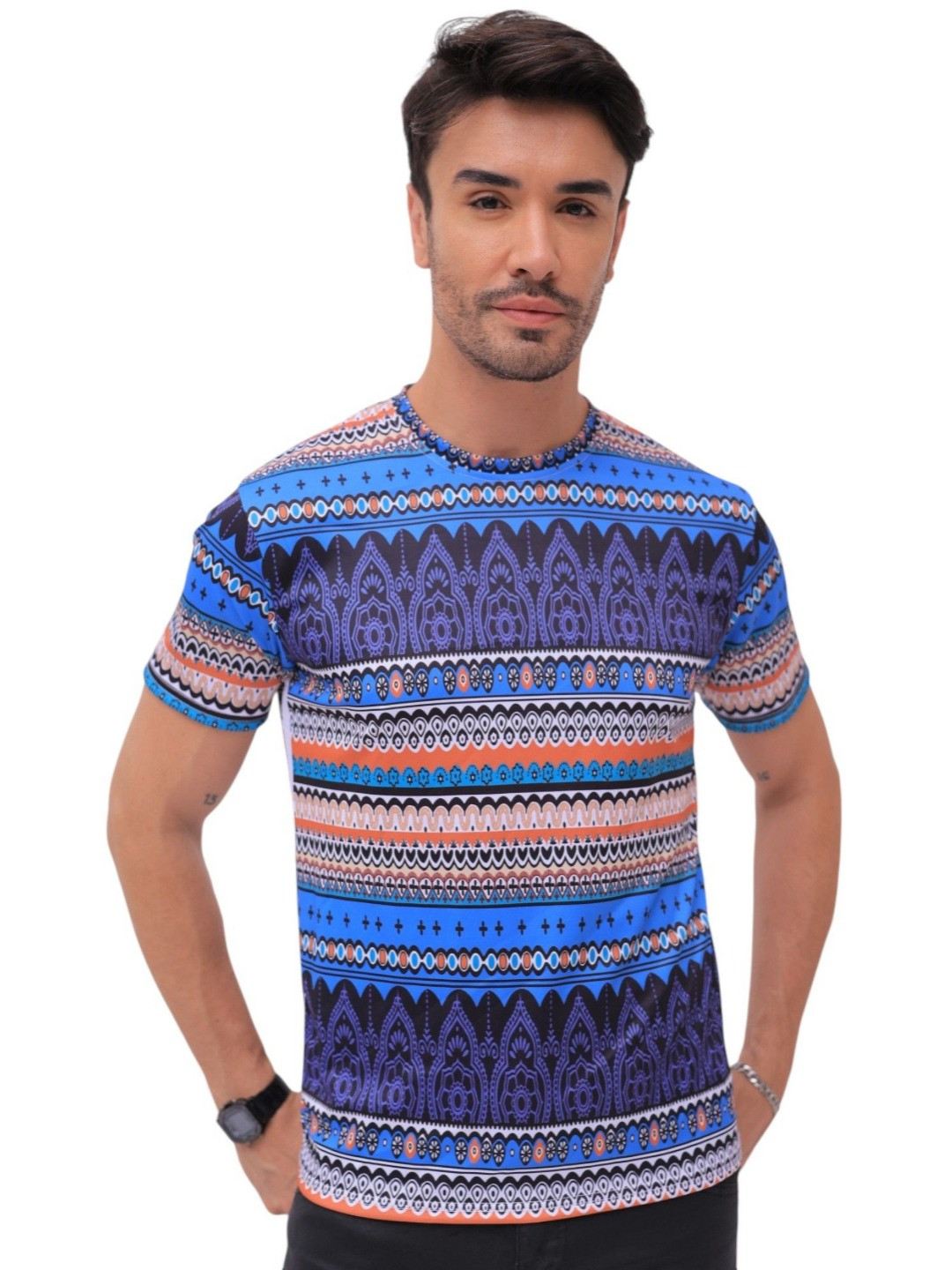 f Gallery Men Linen Blend Pockets T-shirt