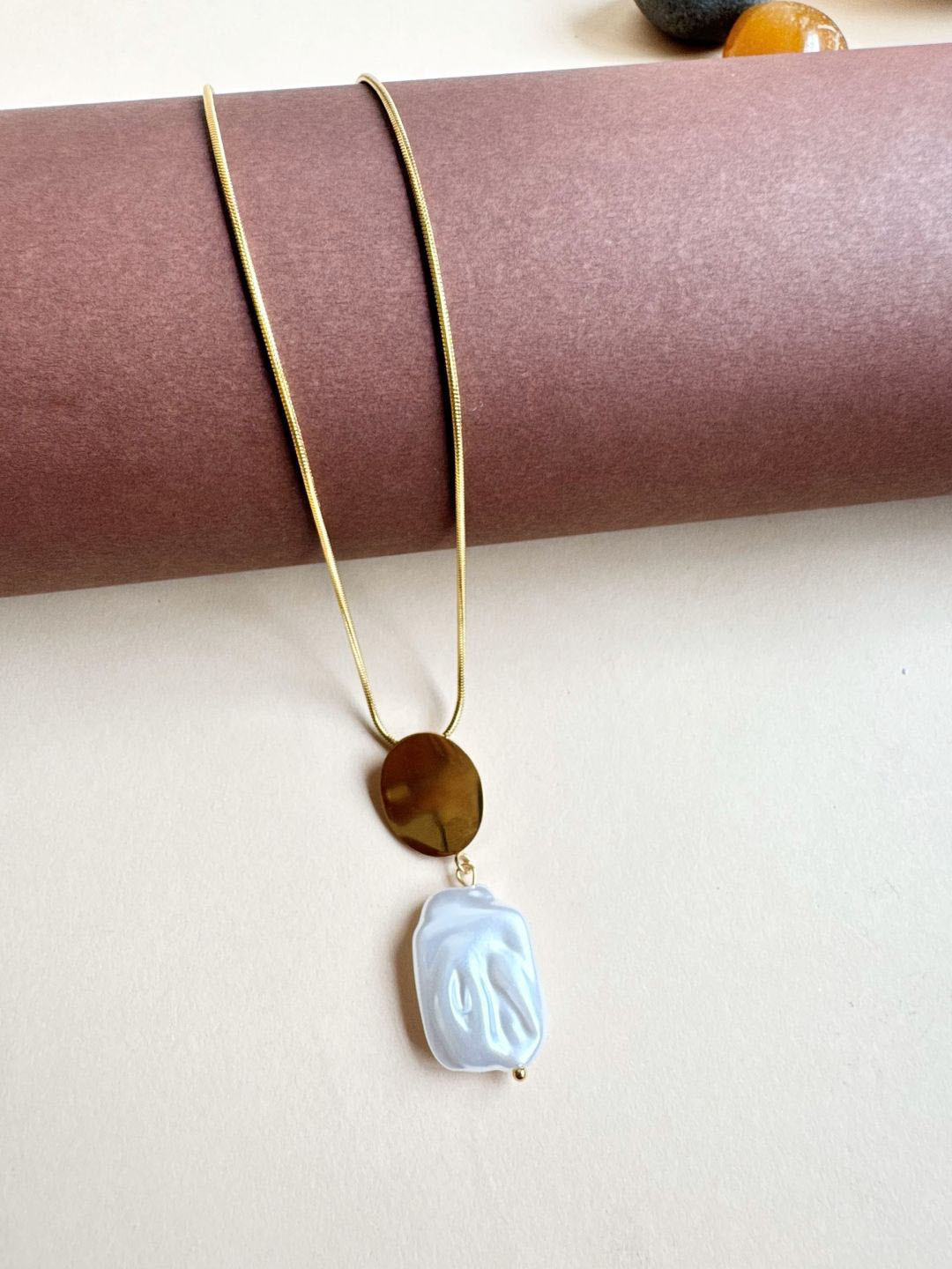 The Jewellery Tale Stainless Steel Gold-Plated Pearls Beaded Pendant With Chain