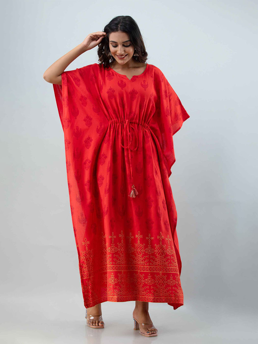 MissKurti Women Ethnic Motifs Print Kimono Sleeve Kaftan Maxi Dress