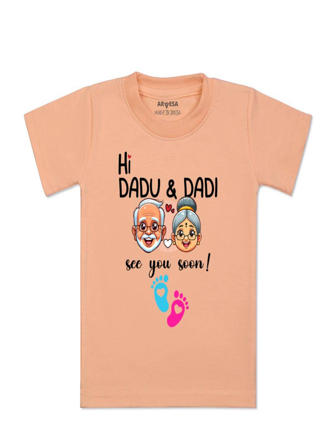 Arvesa Kids Hi Dadu & Dadi See You Soon Printed Tshirt