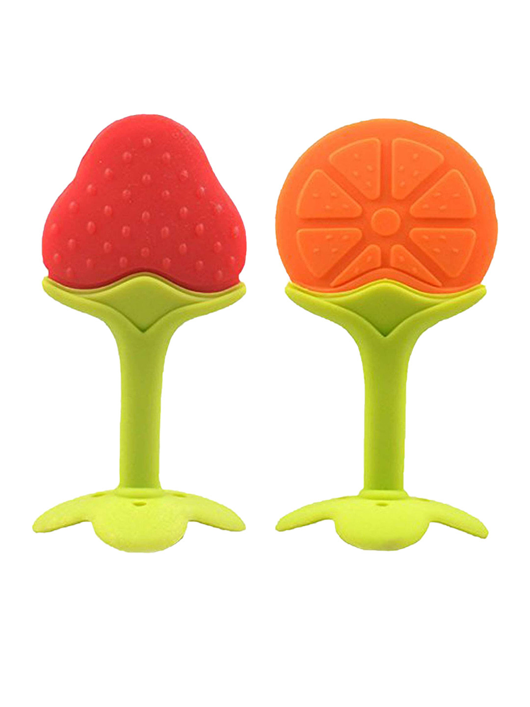 NeonateCare 2-Pcs Red & Orange Colored Orange & Strawberry Shape Teether