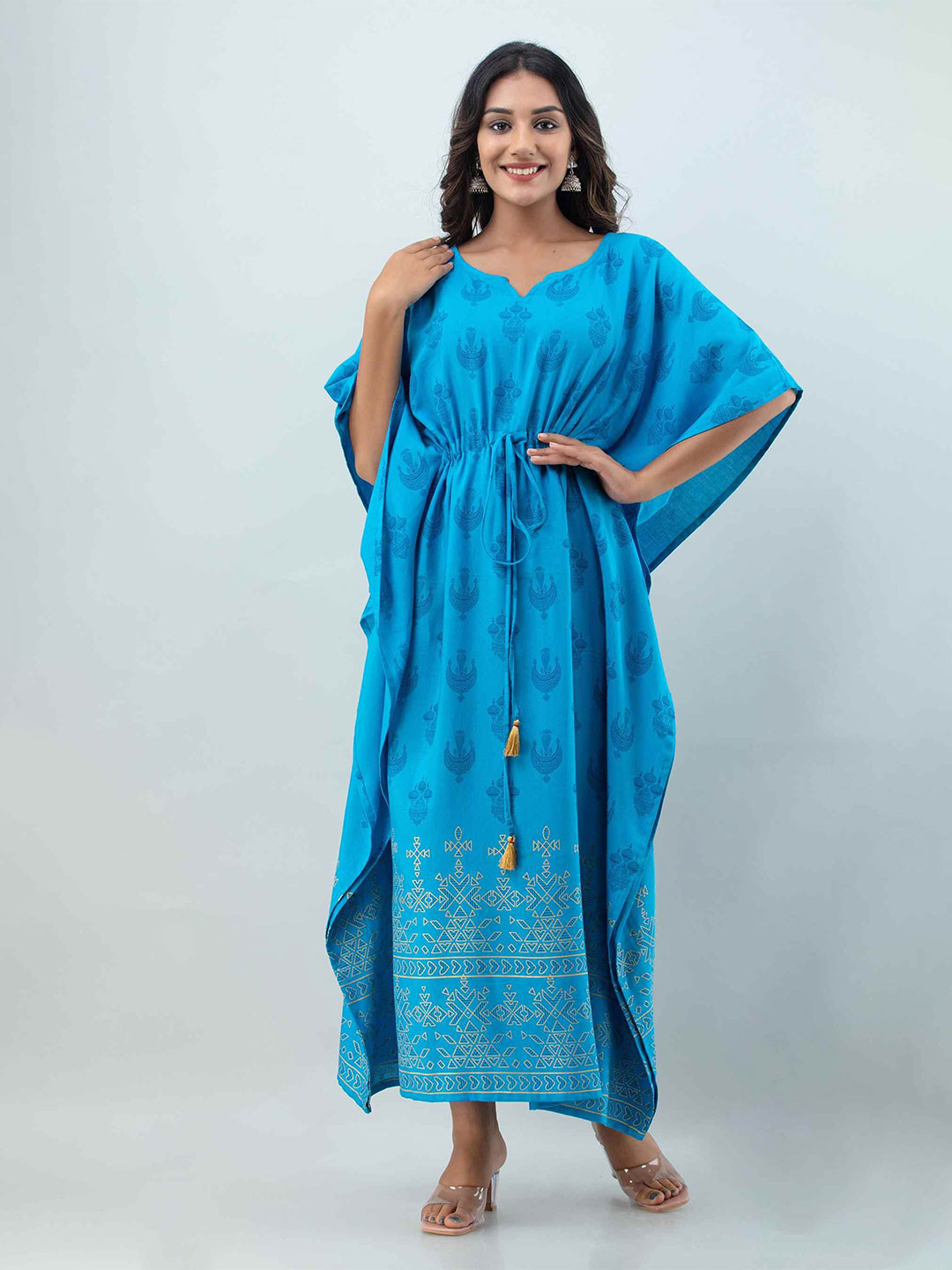 MissKurti Women Ethnic Motifs Print Kimono Sleeve Kaftan Maxi Dress