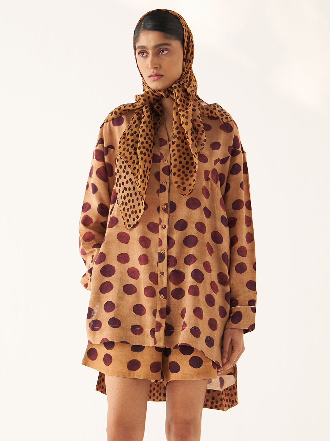 OFRIDA Sundae Polka Dots Printed Batwing Sleeves Cotton Shirt Style Top