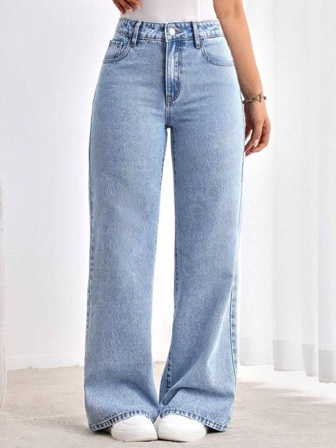 RIVI Women Solid Jean Boyfriend Fit High-Rise Stretchable Jeans