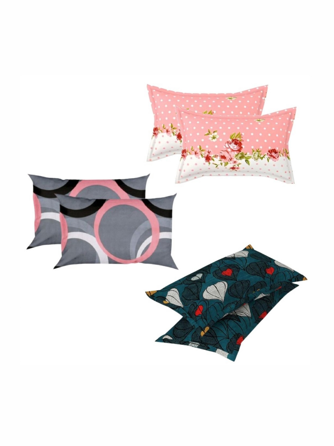 PRTREND Grey & Pink 6 Pieces Abstract Cotton Linen Rectangle Pillow Covers