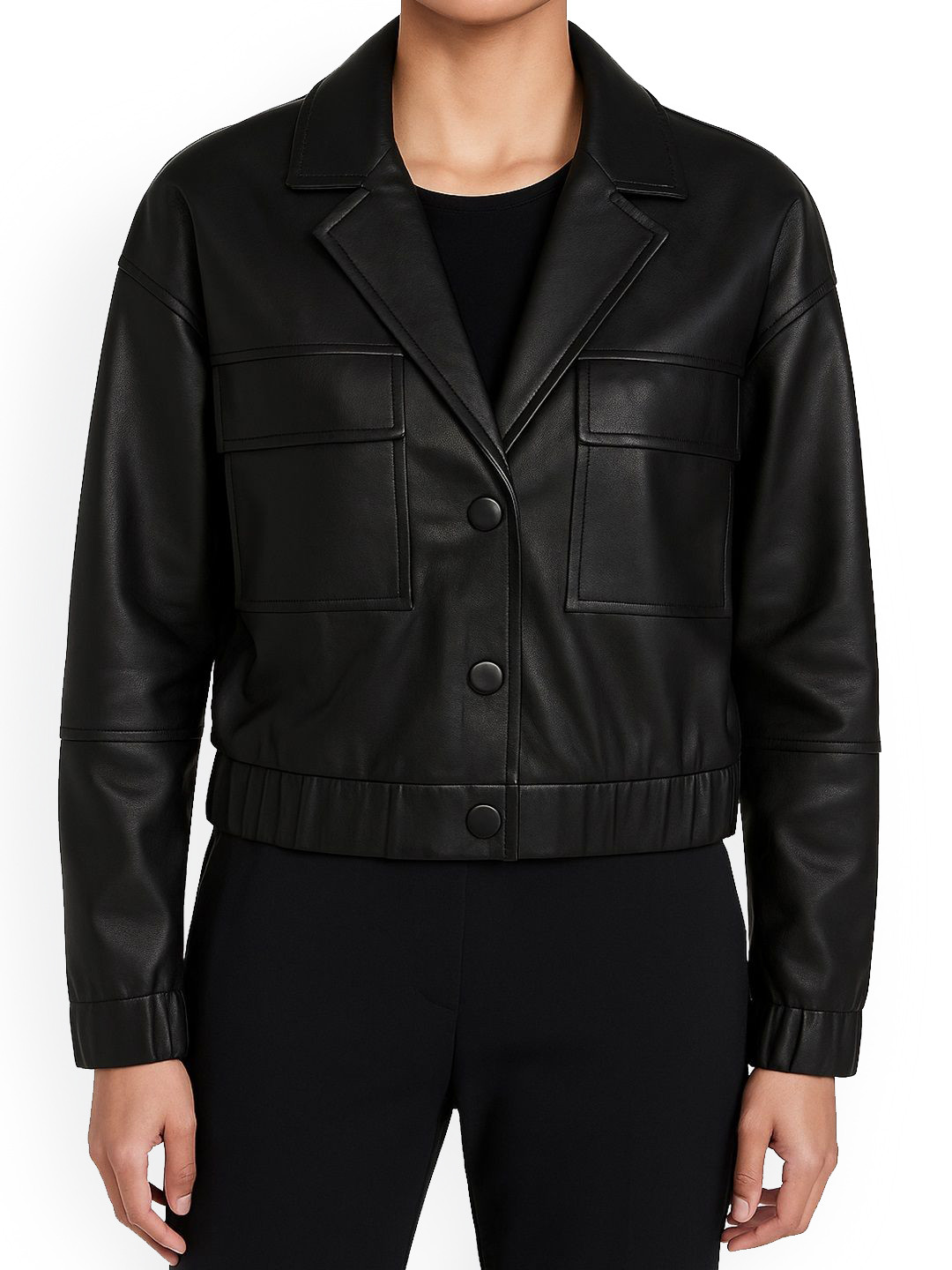 NOORA Lapel Collar Leather Jacket