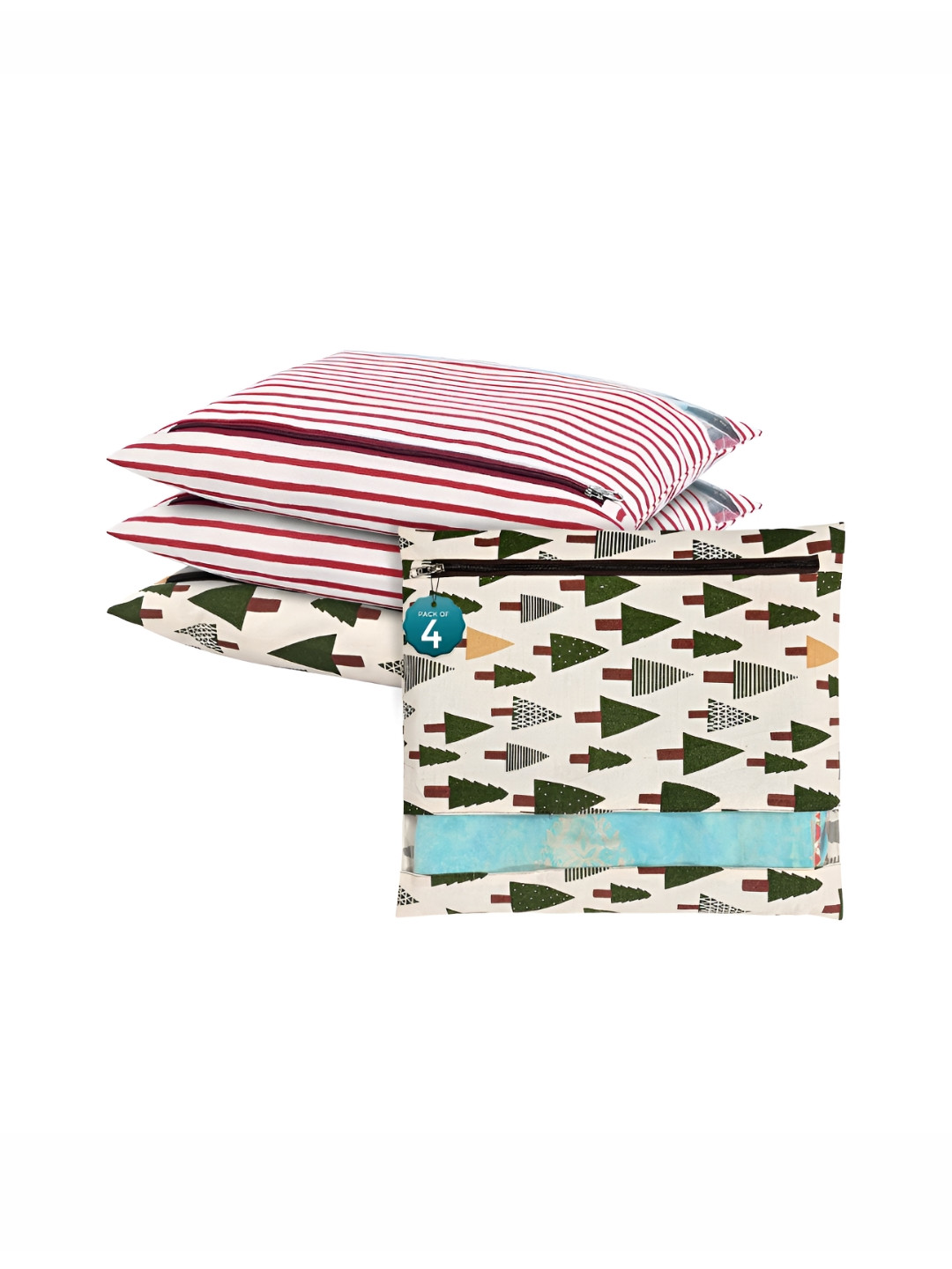 Aura Green 4 Pcs Mesh Window Cotton Single Saree Covers & Storage Multi-Utility Organisers