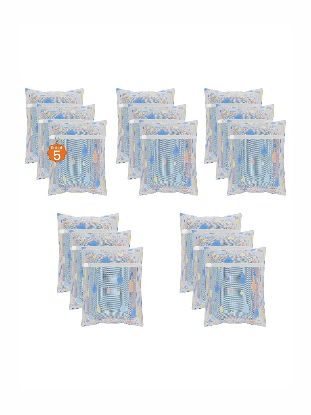 Aura 15Pcs White & Blue Dot-Printed Reusable Mesh Laundry Bags With Zipper