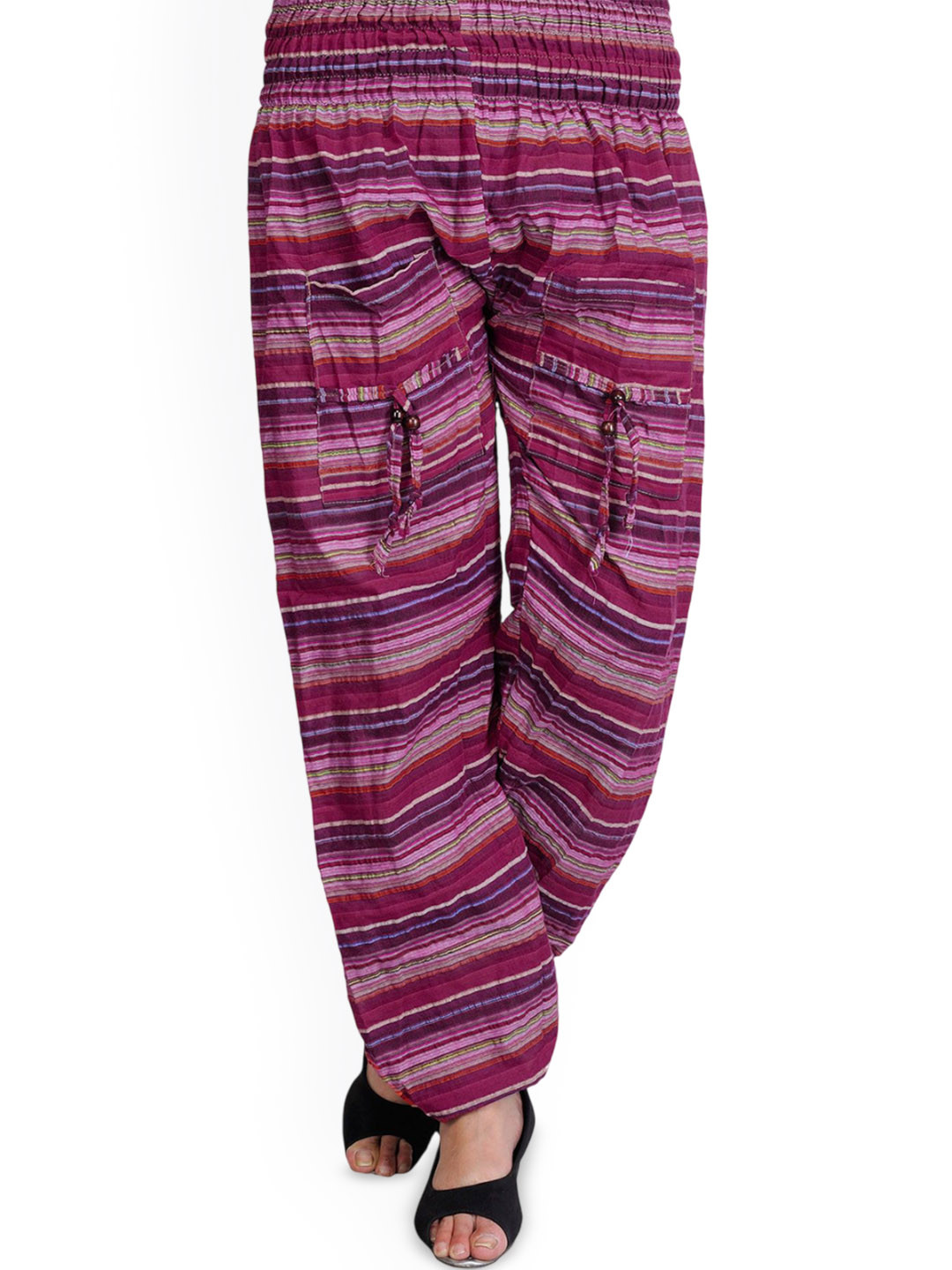 Exotic India Woven Pure Cotton Yoga Trousers for Women with Front Pockets