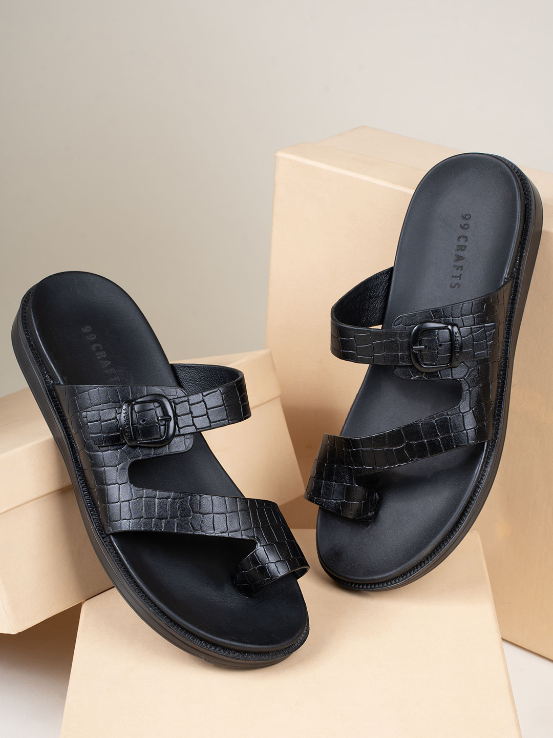 99CRAFTS Men Leather Eco Ortholite Comfort Sandals