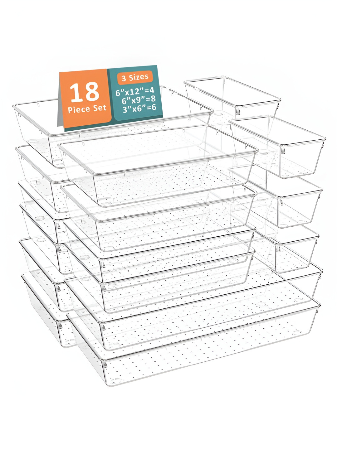 Aura Transparent 18 Set Multi-Purpose Plastic Storage Trays for Makeup Organisers