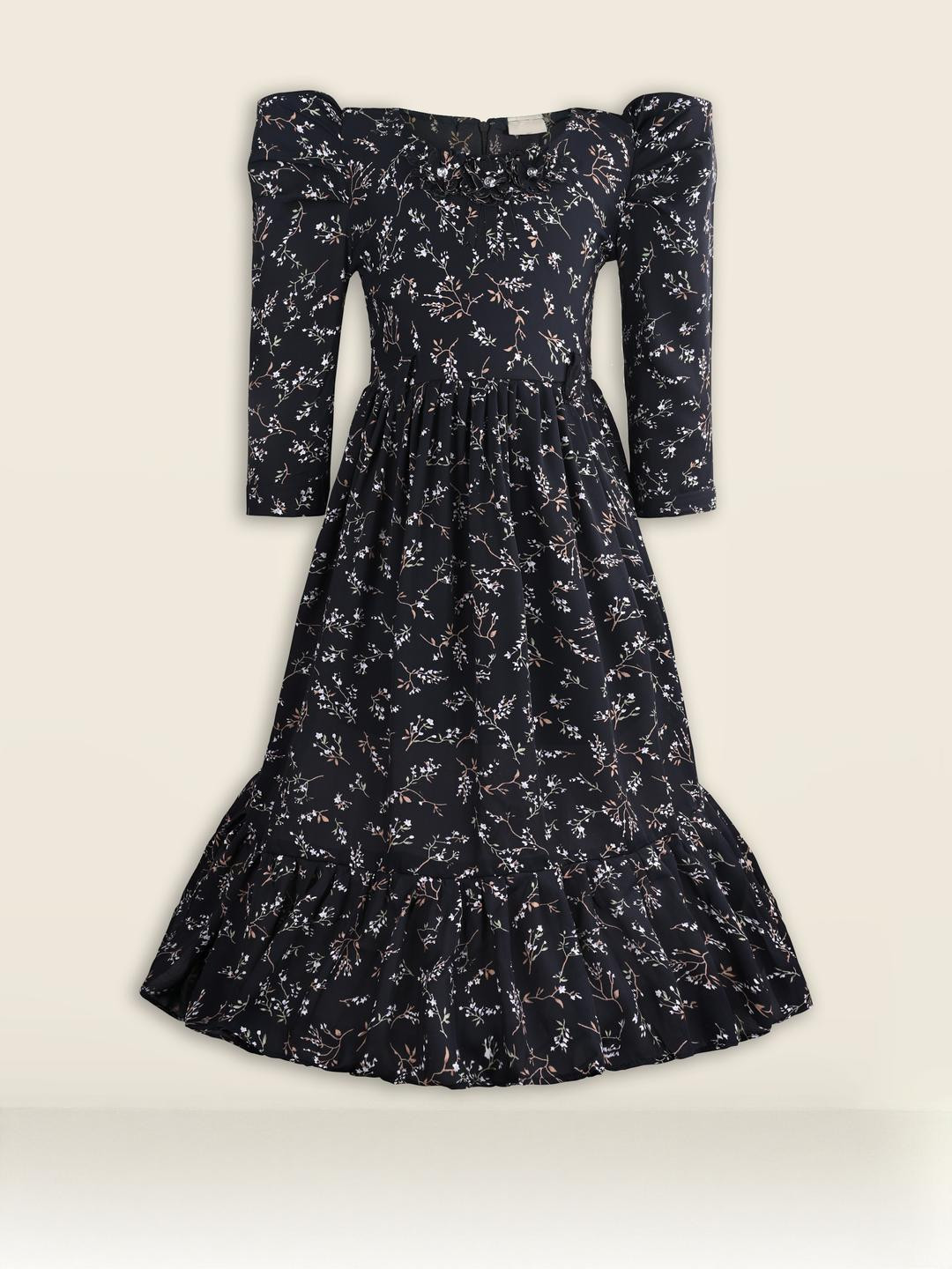 Girls Floral Print Full Sleeve Fit and Flare Frock Dress