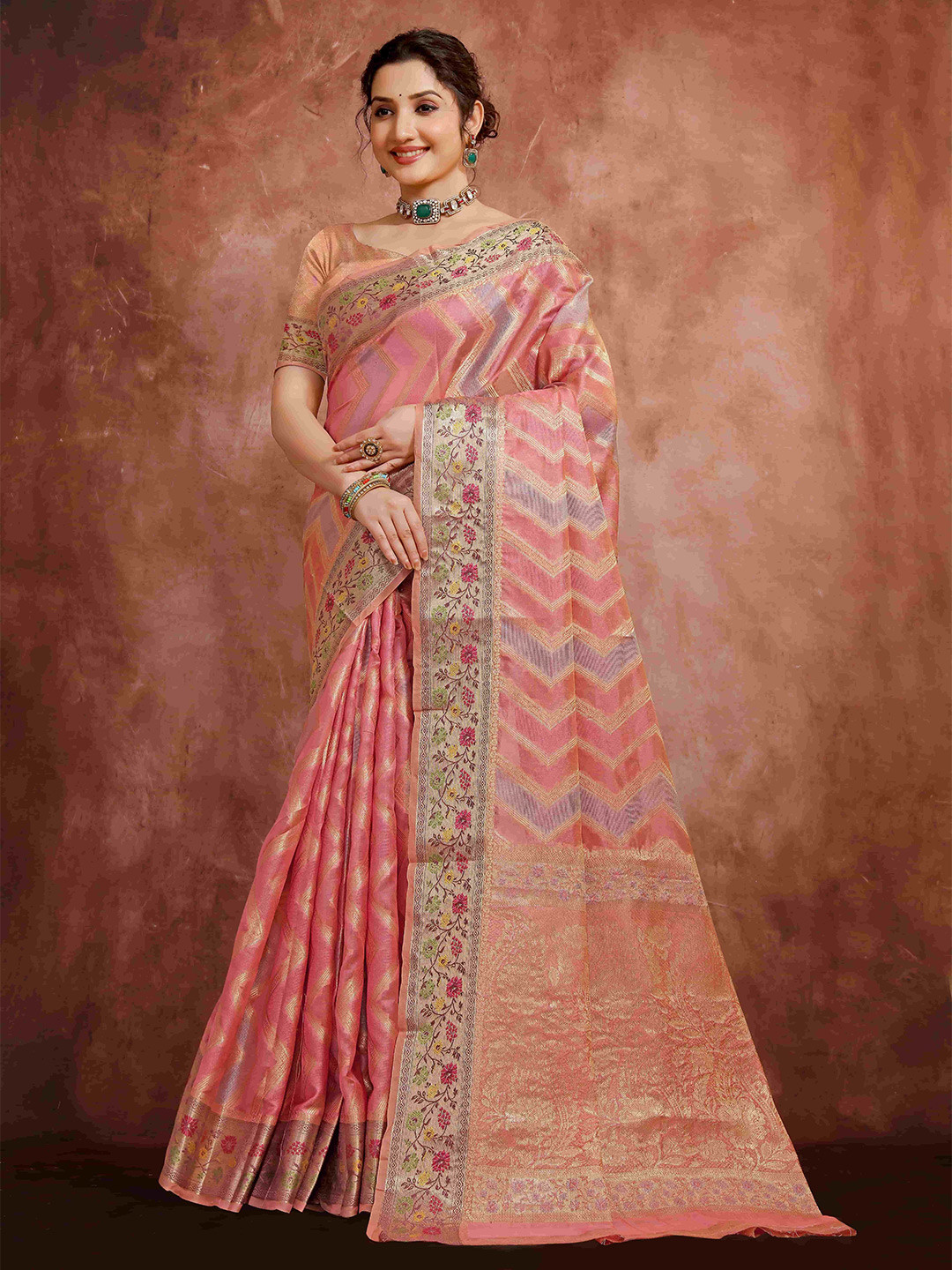 Rare Bello Woven Design Zari Organza Bagh Saree