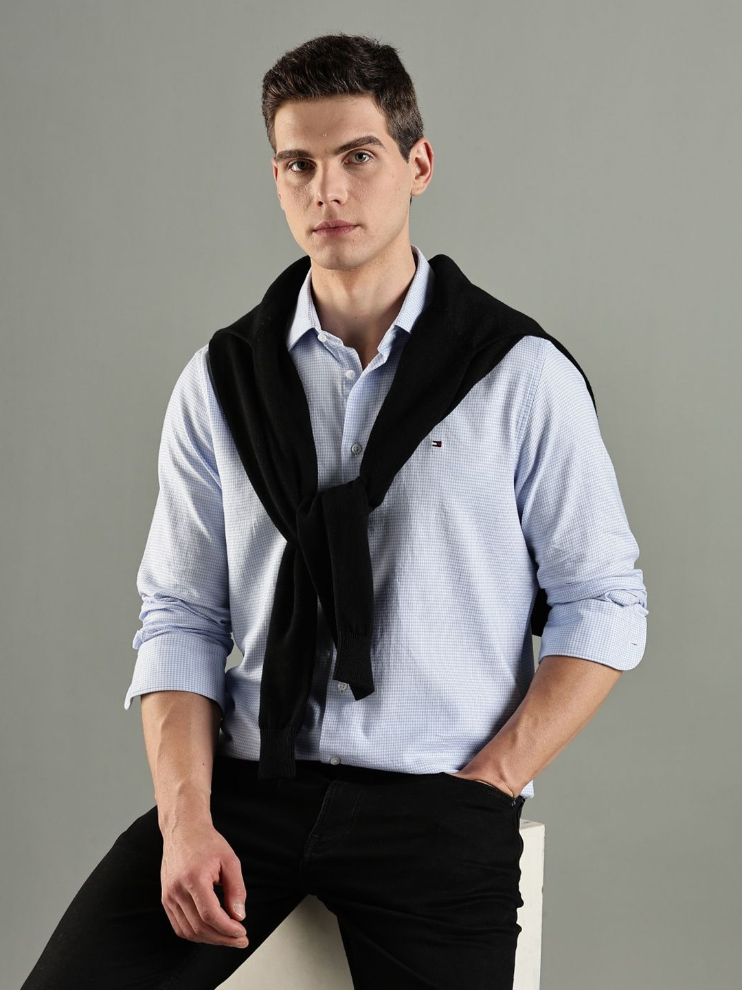 Tommy Hilfiger Micro Checked Long Sleeves Twill Pure Cotton Shirt