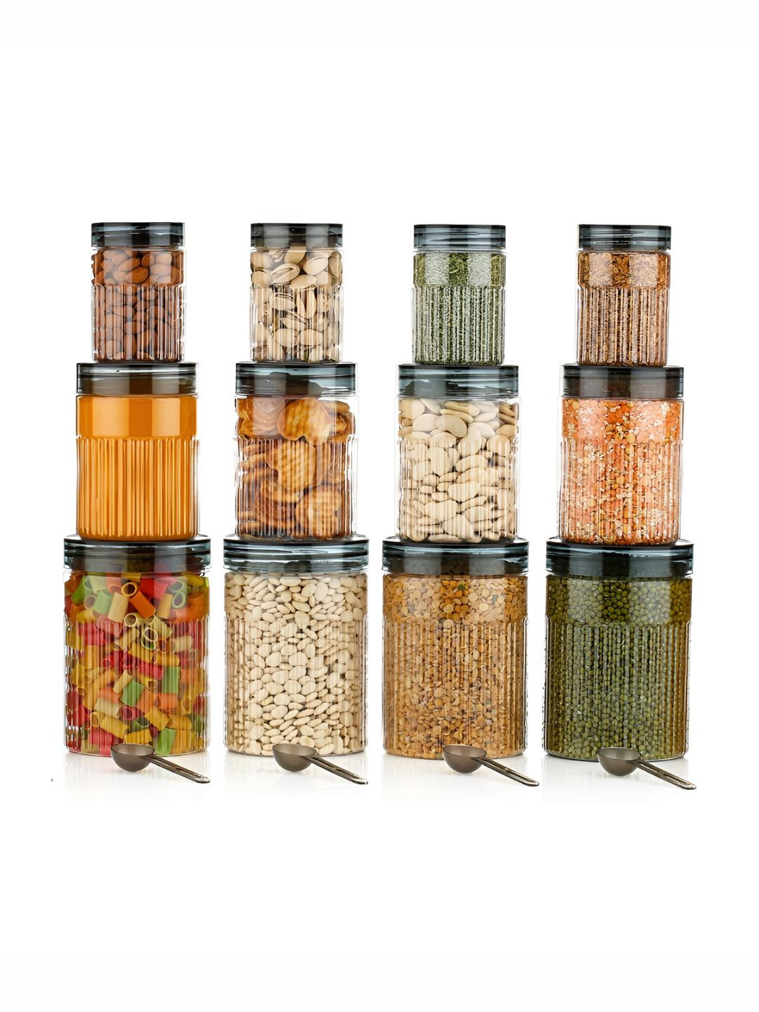 Aura Ab_Glossy_Con Black Striped Plastic Easy To Clean 12 Piece Clip-On Canister