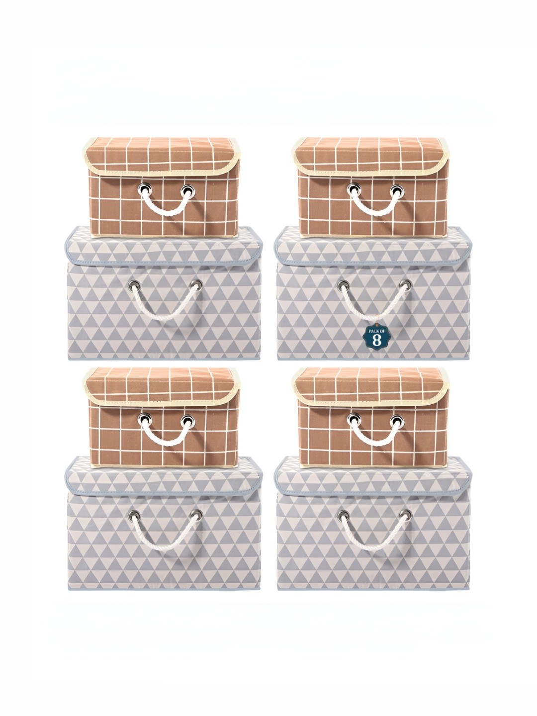 Aura Grey 8 Pieces Multipurpose Storage Box Wardrobe Clothes Organisers With Lid & Handle